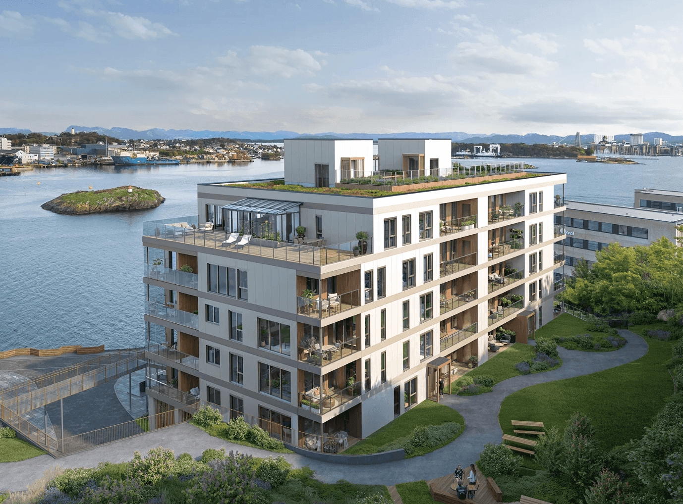 I Innseilingå er det sju ledige fra ca. 60 til 139 m² BRA-i, med priser fra 4 650 000 til 13 400 000 kroner. Antatt ferdigstillelse er medio 2026.